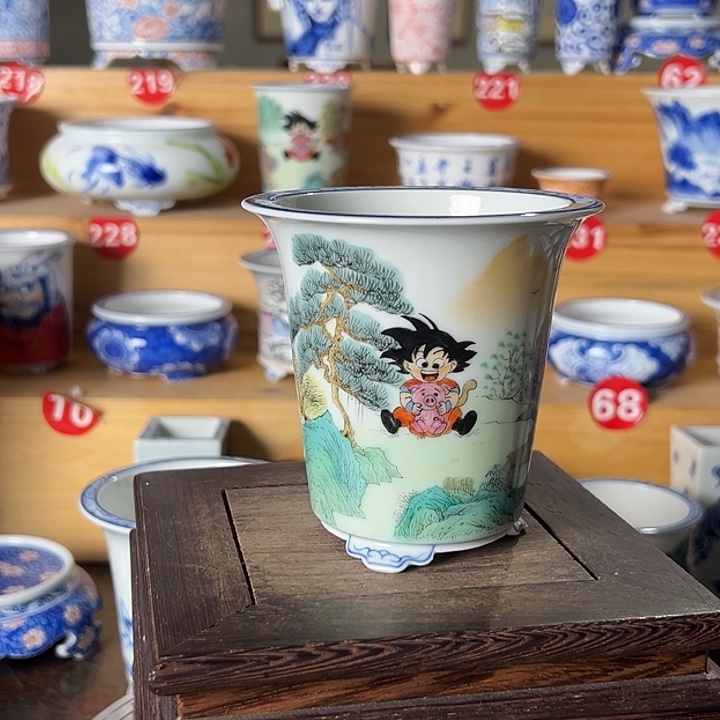 墨奈手绘陶瓷花盆内口7.3高8.8