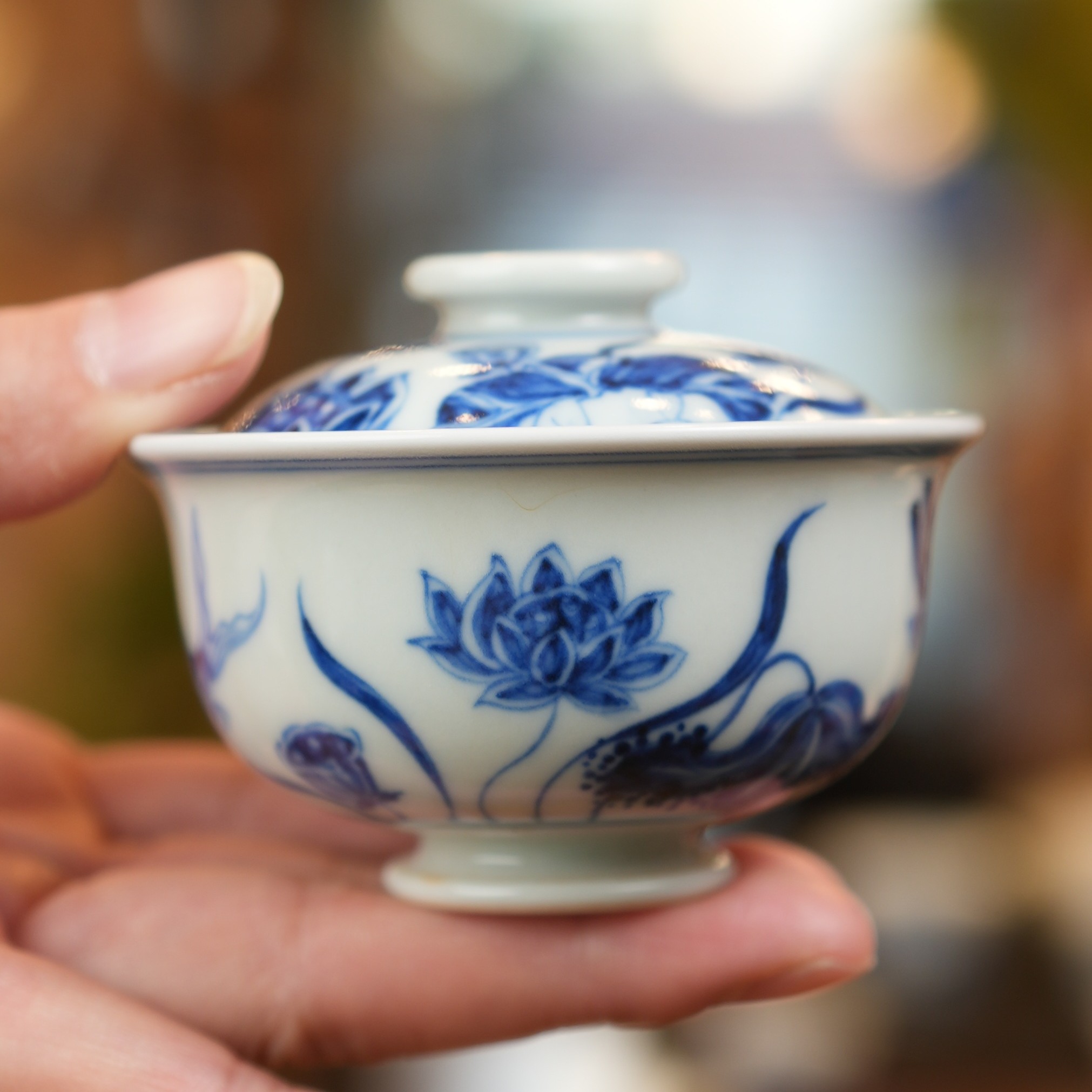 柴烧青花小盖碗 50ml