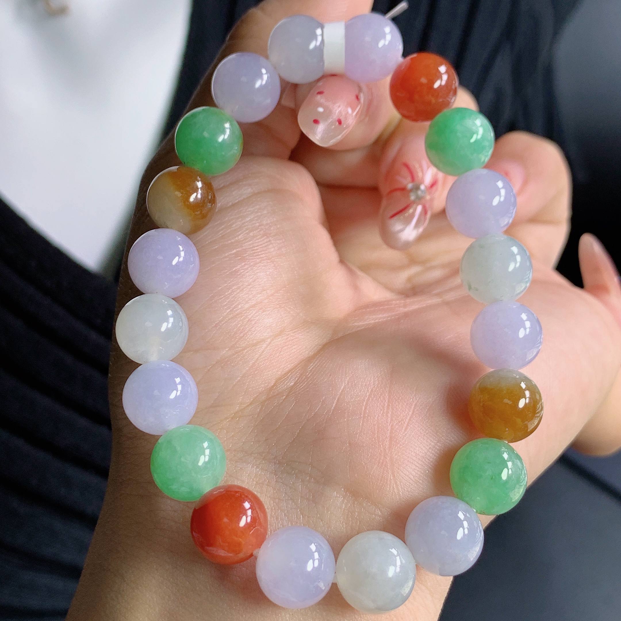 天然缅甸A货翡翠玉石珠宝老坑多宝马卡龙糖果圆珠手串j卡10mm配证