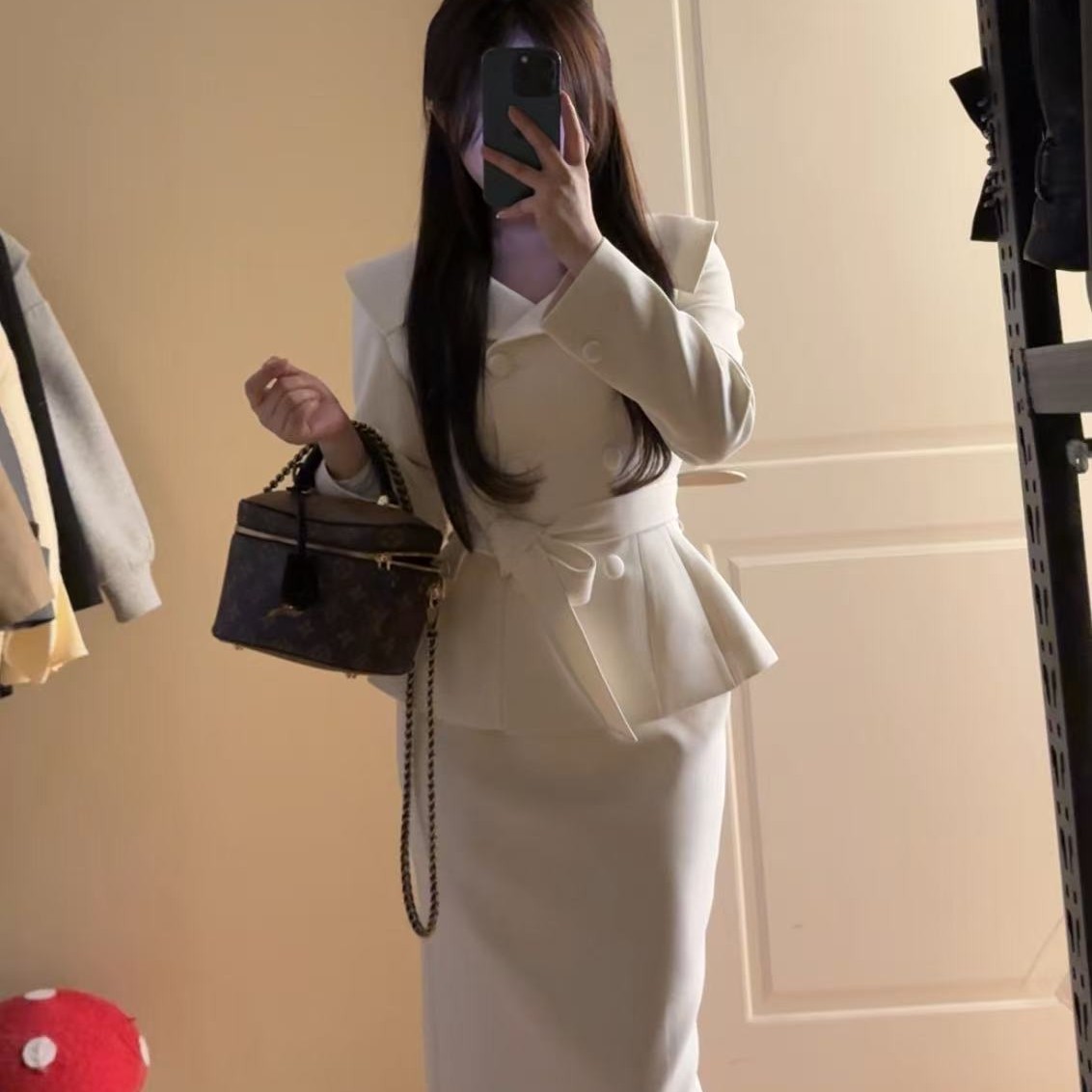 陈江铃小个子自制韩版气质收腰显瘦双排扣西装外套高腰半身裙套装