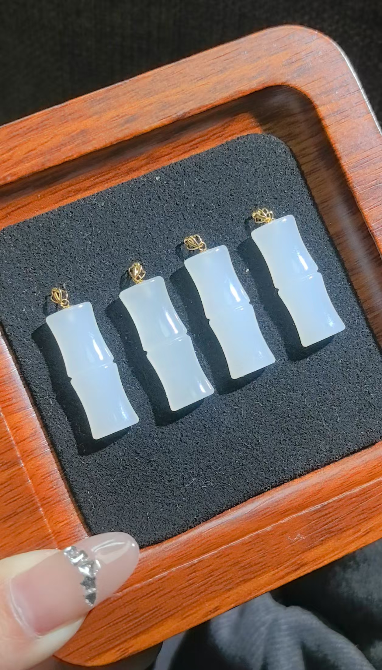 拍一发一天然和田玉冰透竹节18k金镶嵌女款气质节节高升坠链百搭