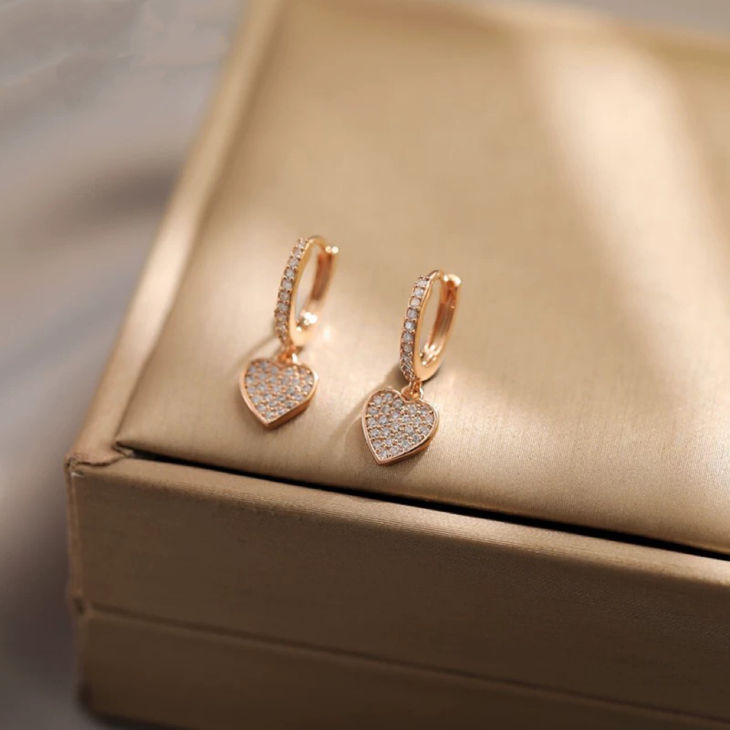 铜合金锆石耳饰 ES-513玫瑰金满钻爱心耳环新款爆款小巧精致耳饰