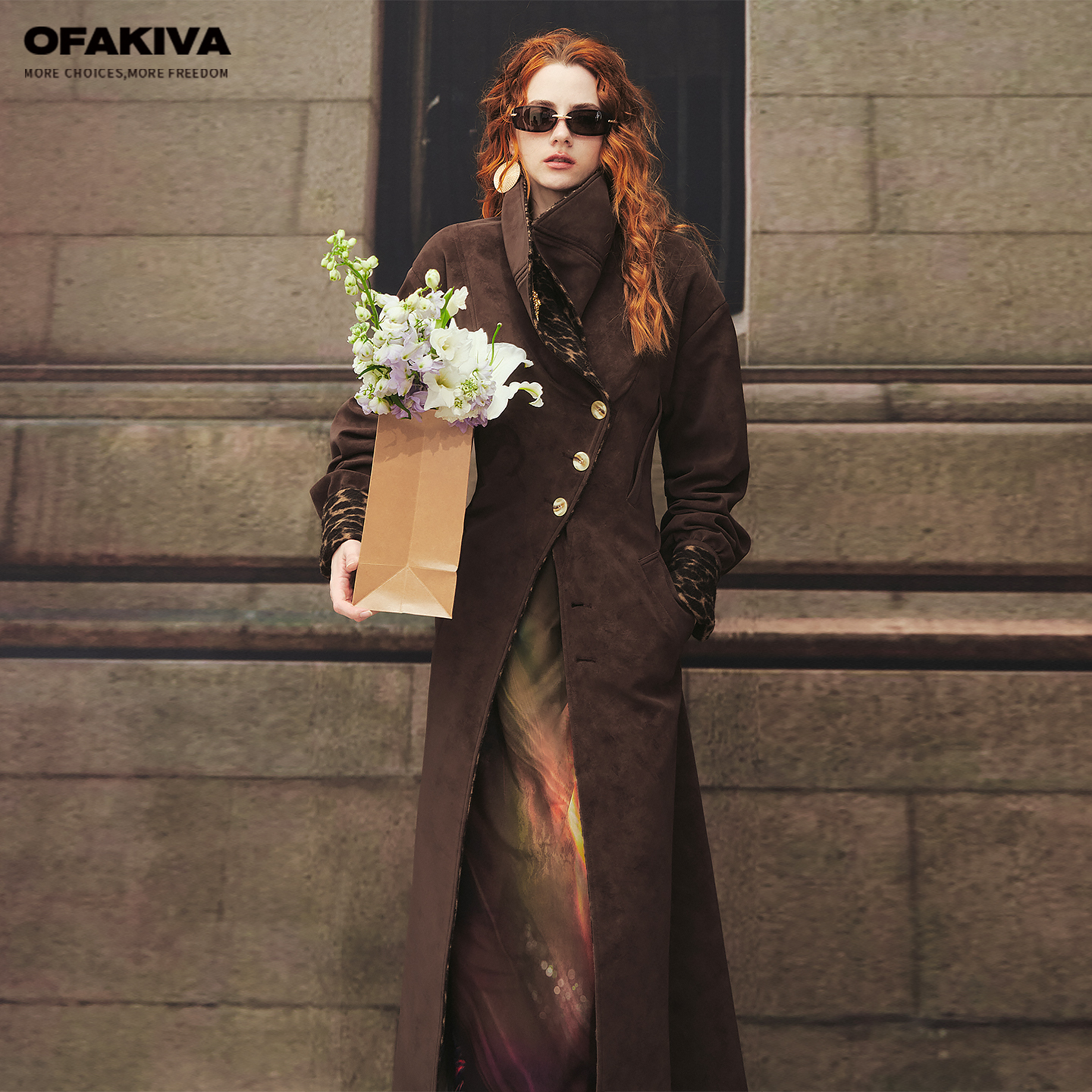 OfAkiva“中古笔记”豹纹仿麂皮风衣女秋冬收腰防风重工外套