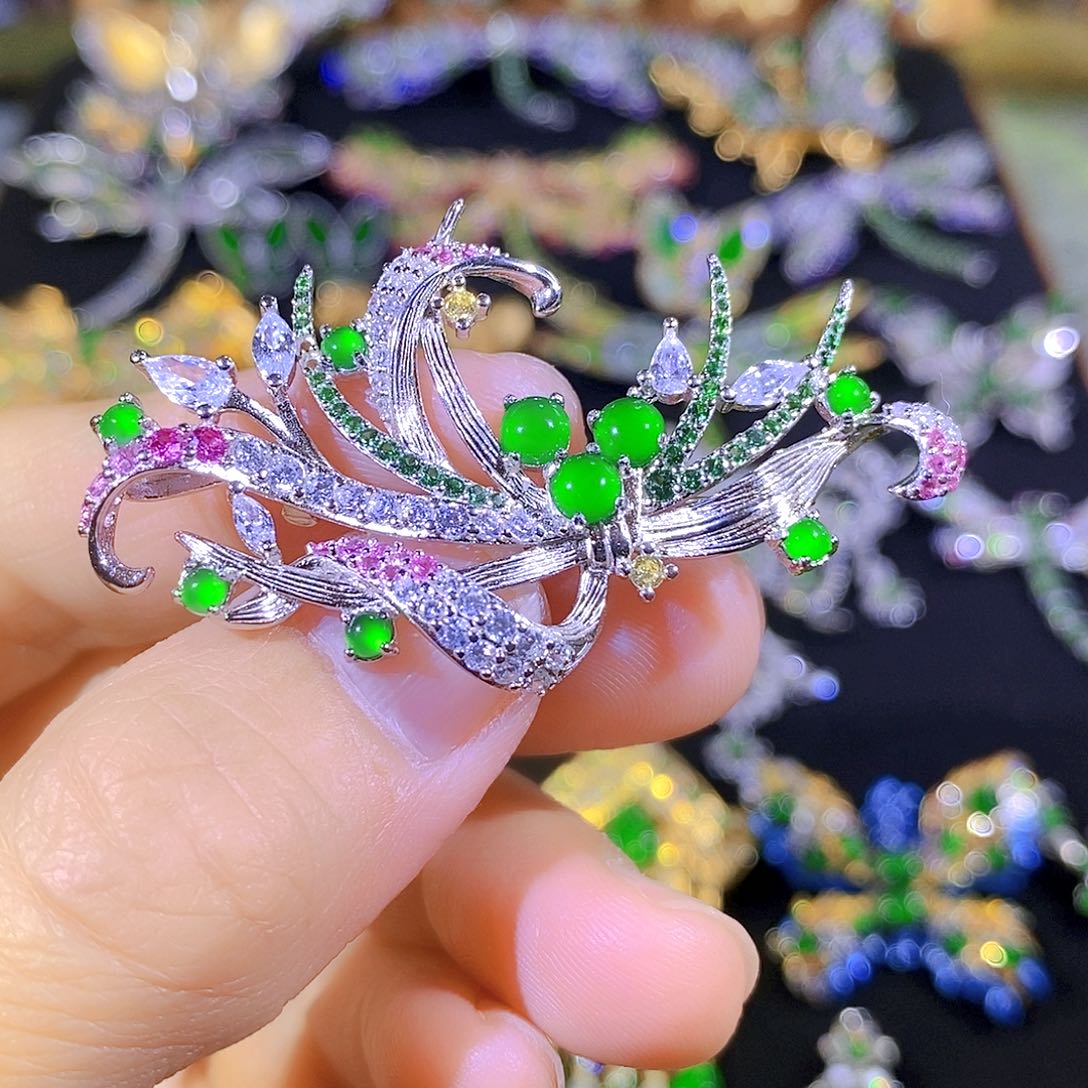 吊坠(不含链)银S925镶嵌翡翠