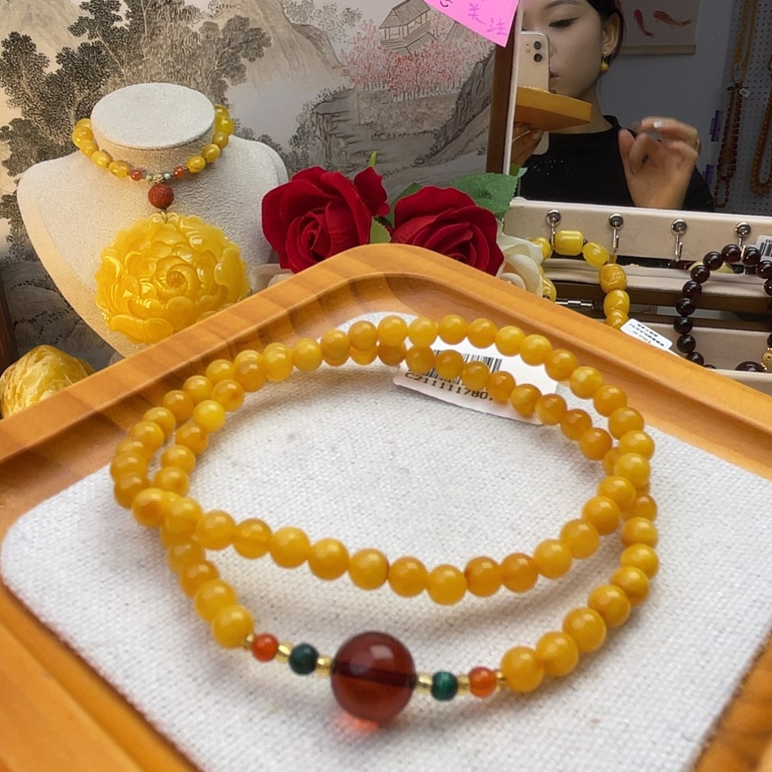 琥珀裸石未镶嵌蜜蜡手串