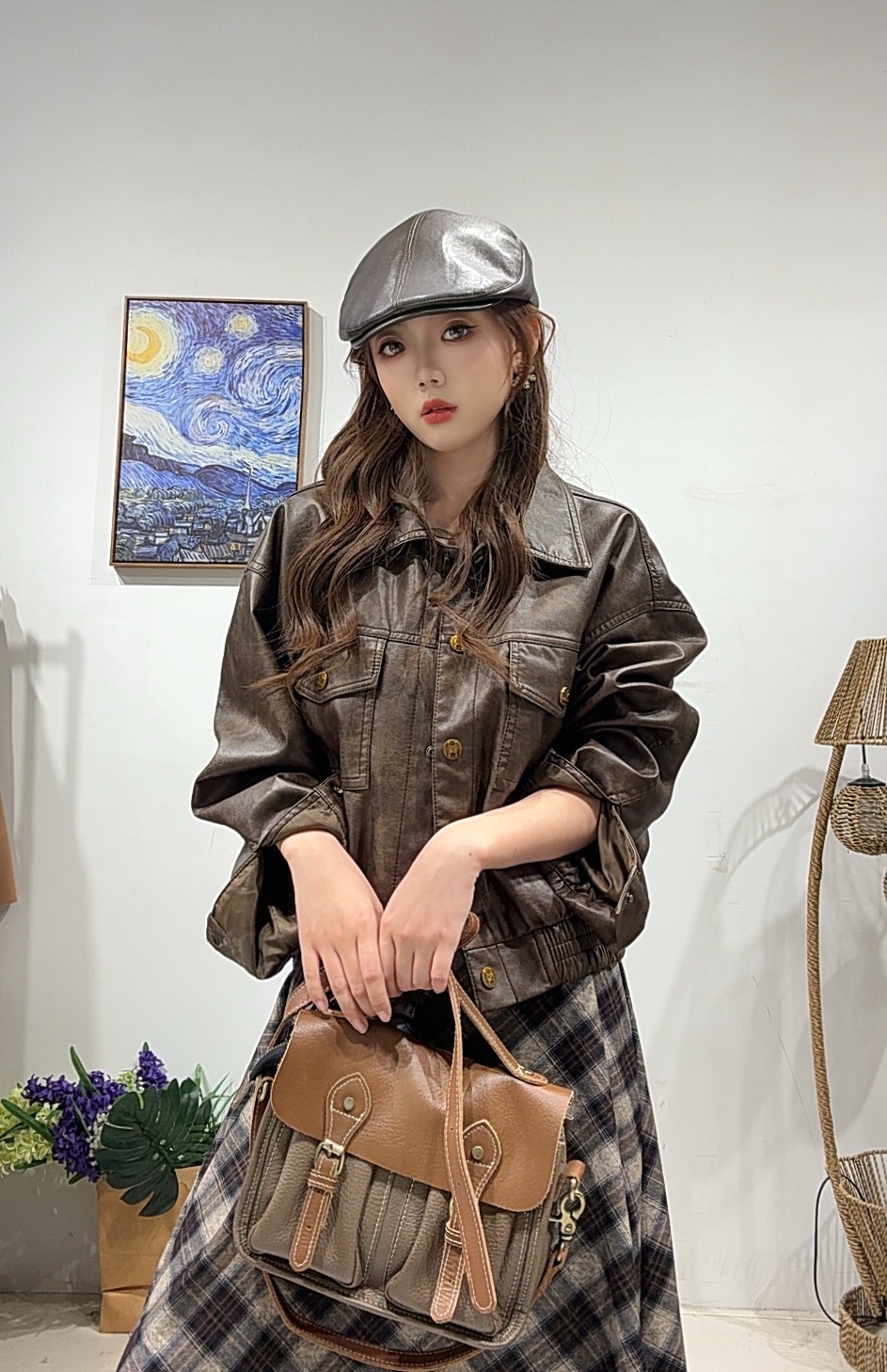 115区5089美式街头春秋薄款收腰女士皮外套