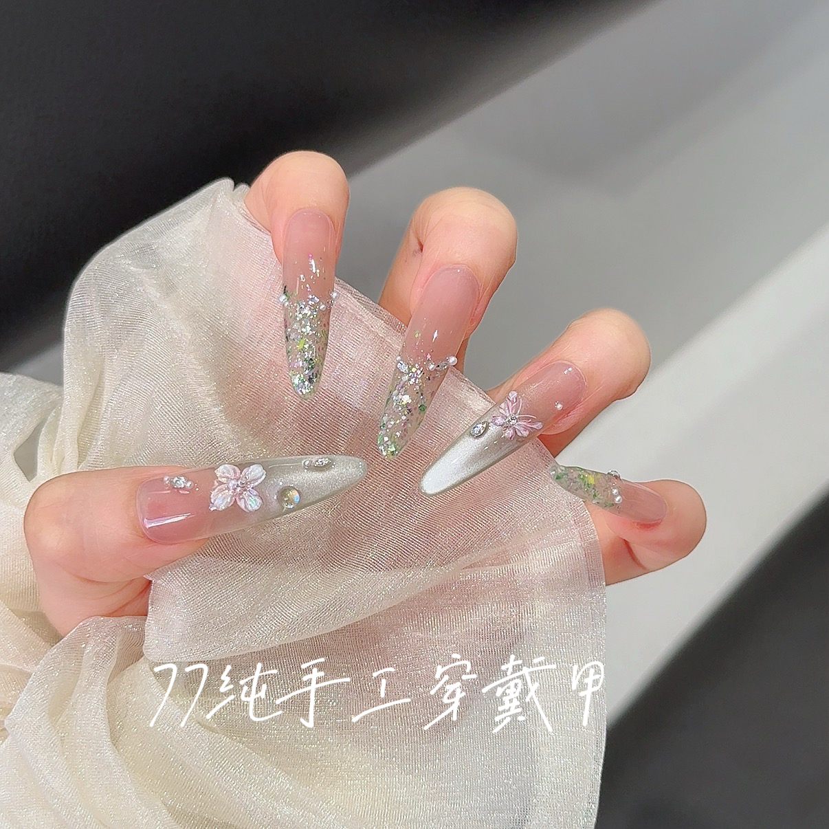 【琉璃碎钻】纯手工美甲精致新款清新美甲可拆卸穿戴