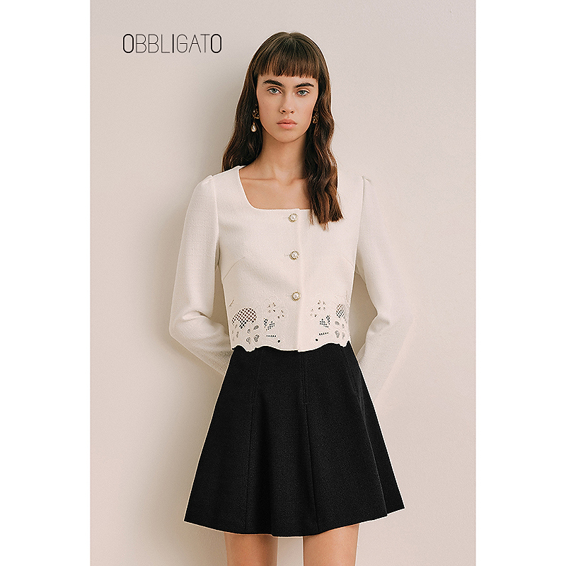 【晨粉专享价】OBBLIGATO奥丽嘉朵1C34110090春季月见草镂空绣花短