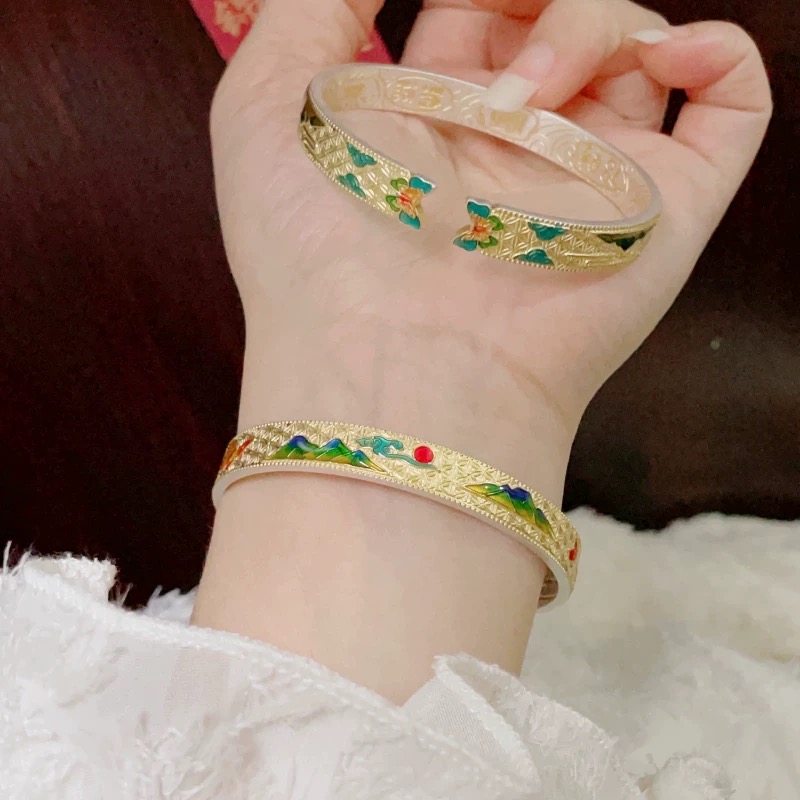 足银手镯 16号珐琅彩山水手镯