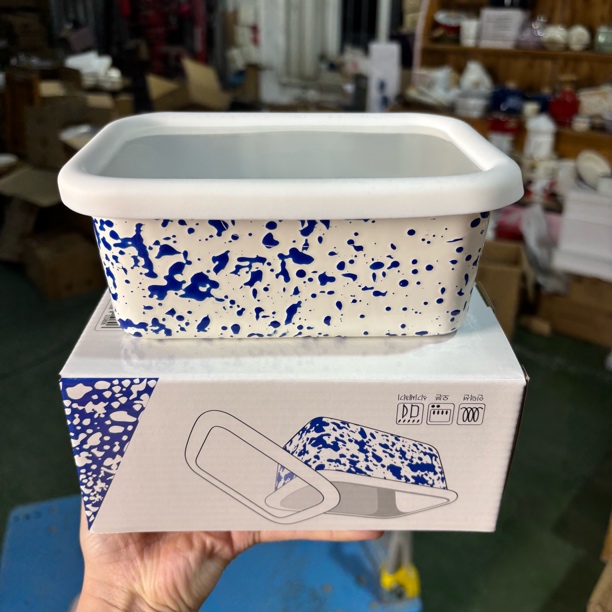 泼墨珐琅搪瓷韩版长方形保鲜盒饭盒便当盒冰碗收纳盒烤箱烘焙用碗