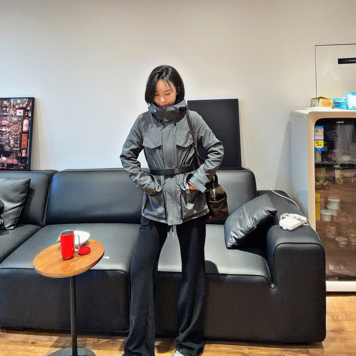 【L·C精选】2025秋冬新款加棉腰带款纯色加厚冲锋风衣外套