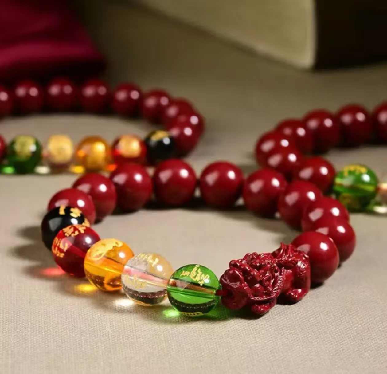 天然辰砂N071 精品单圈手串 无礼盒朱五