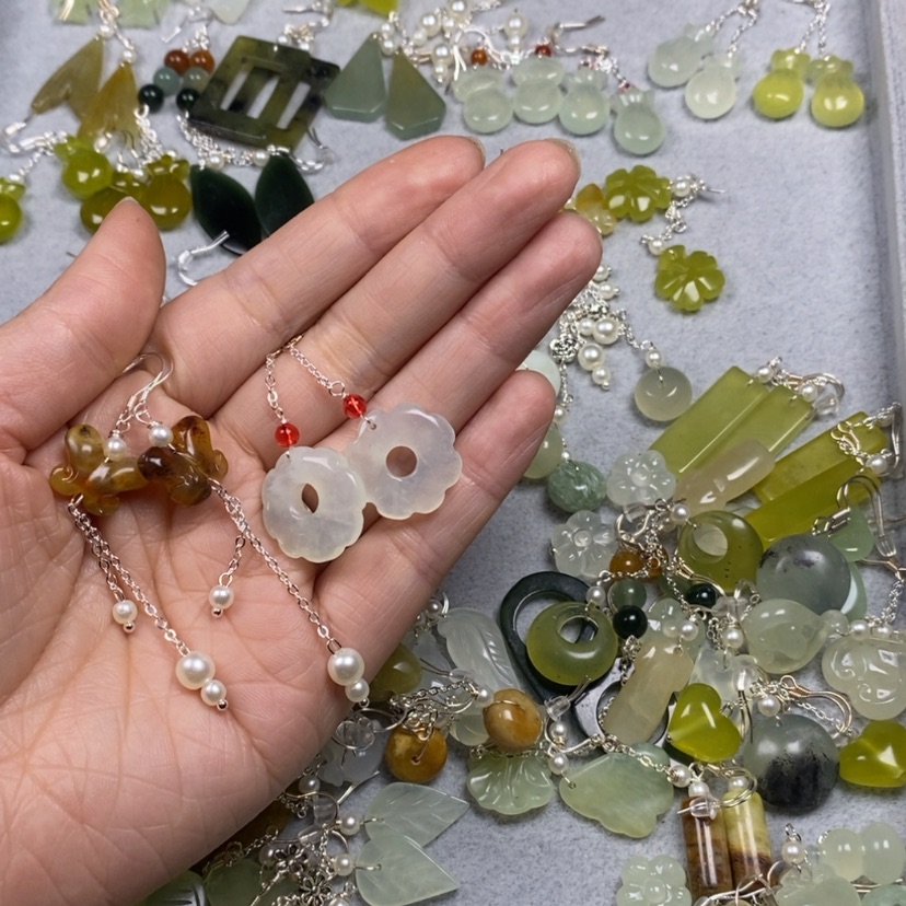 【闪购商品】蛇纹石玉挂件耳饰耳环项链未镶嵌、****ゞ
