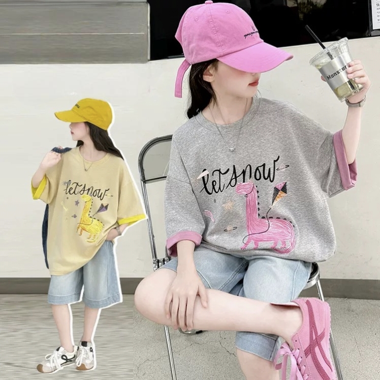 【清货】22025夏洋气风筝恐龙拼色短袖T恤 D577 577 M