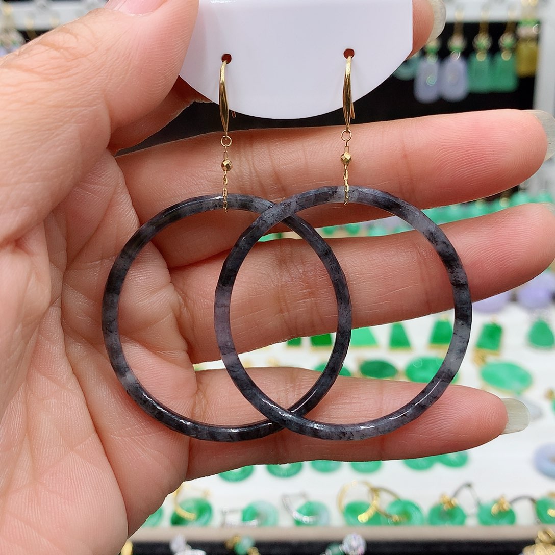 翡翠耳饰18K金镶嵌的