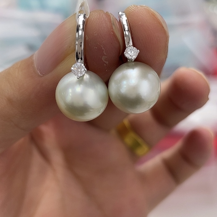 耳饰银S925镶嵌海水珍珠