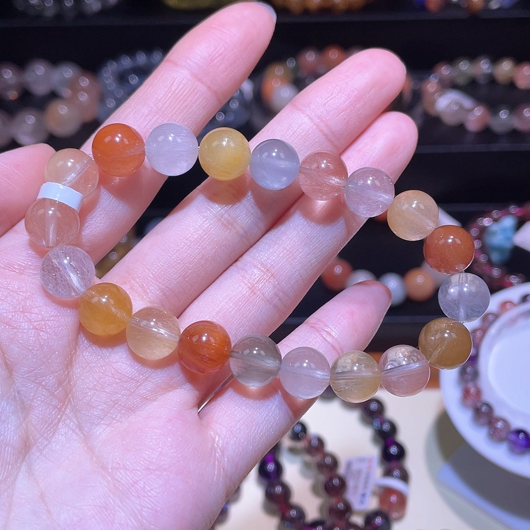 水晶手链未镶嵌兔毛手链，晶体通透9.5+