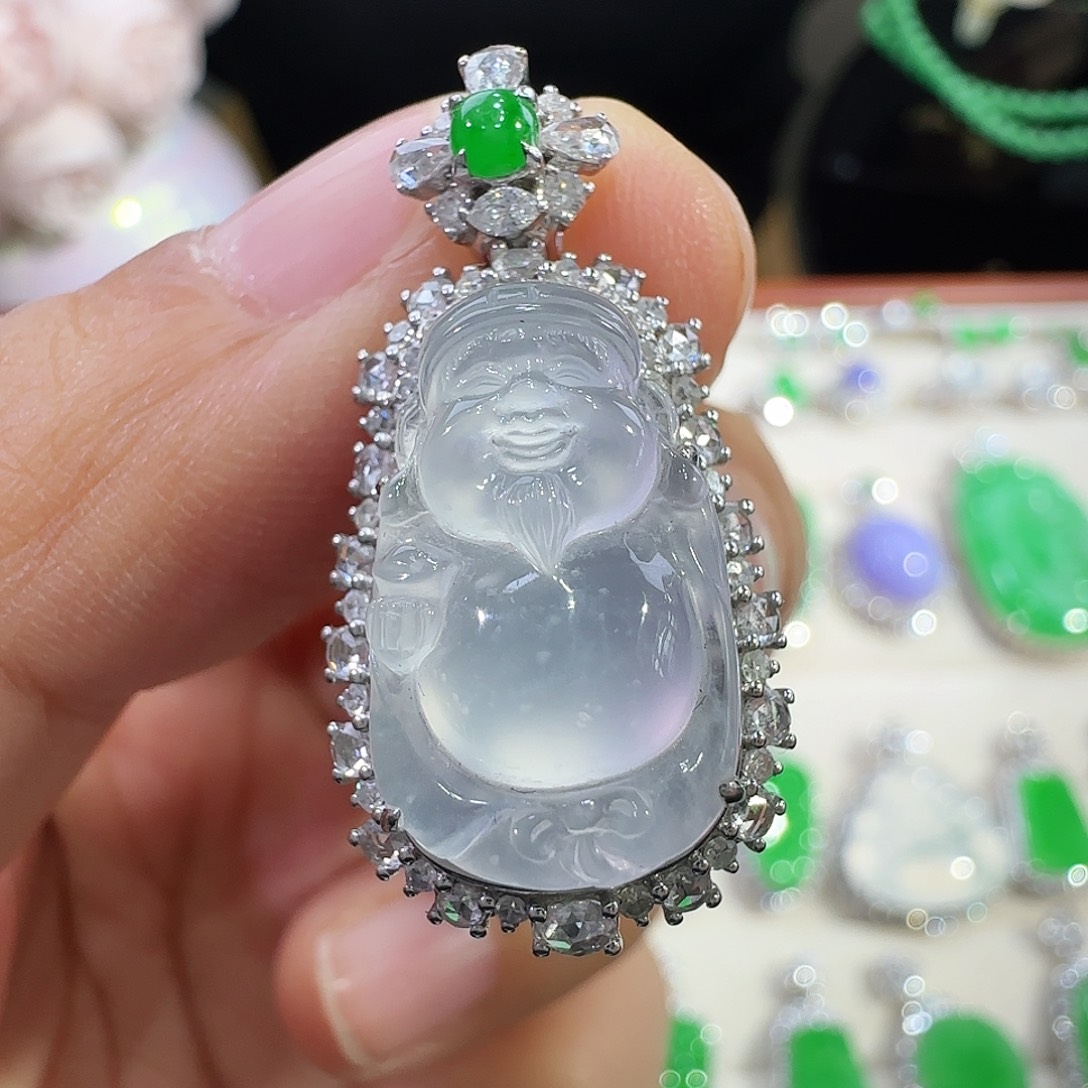 翡翠吊坠(不含链)18K金镶嵌