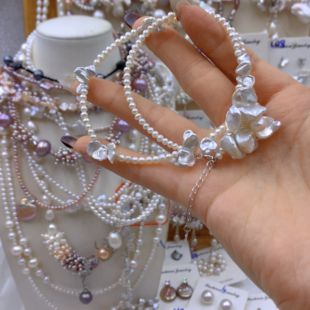 淡水珍珠耳饰银S925镶嵌李*锤