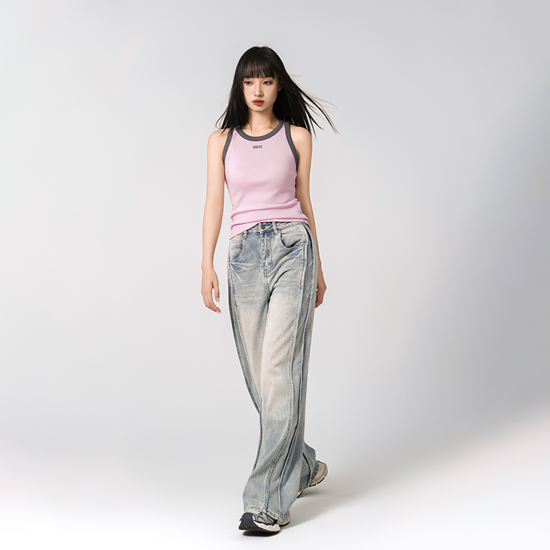 LOUZING街头高腰牛仔裤秋冬2025新款宽松大直筒24B1230007 非朵以