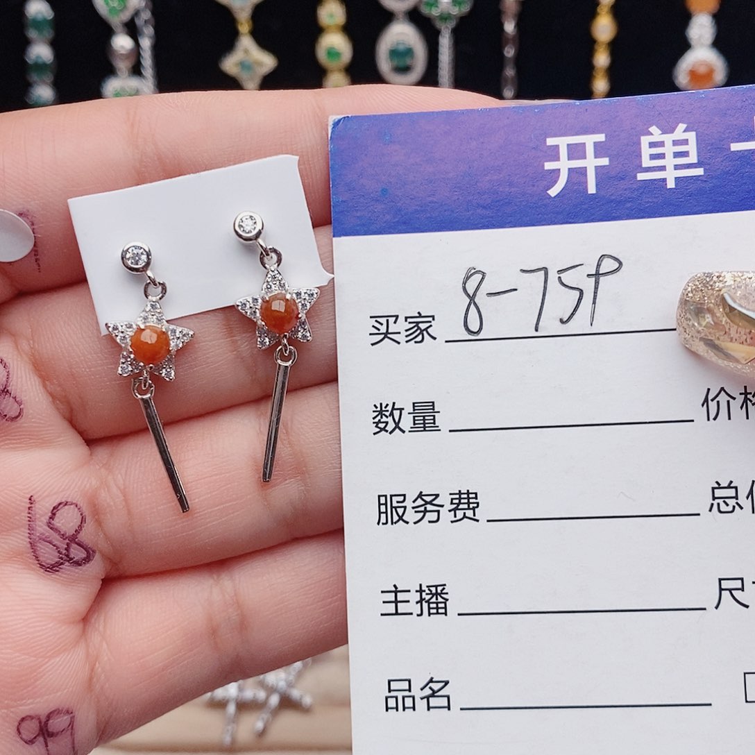 翡翠戒指银S925镶嵌耳饰