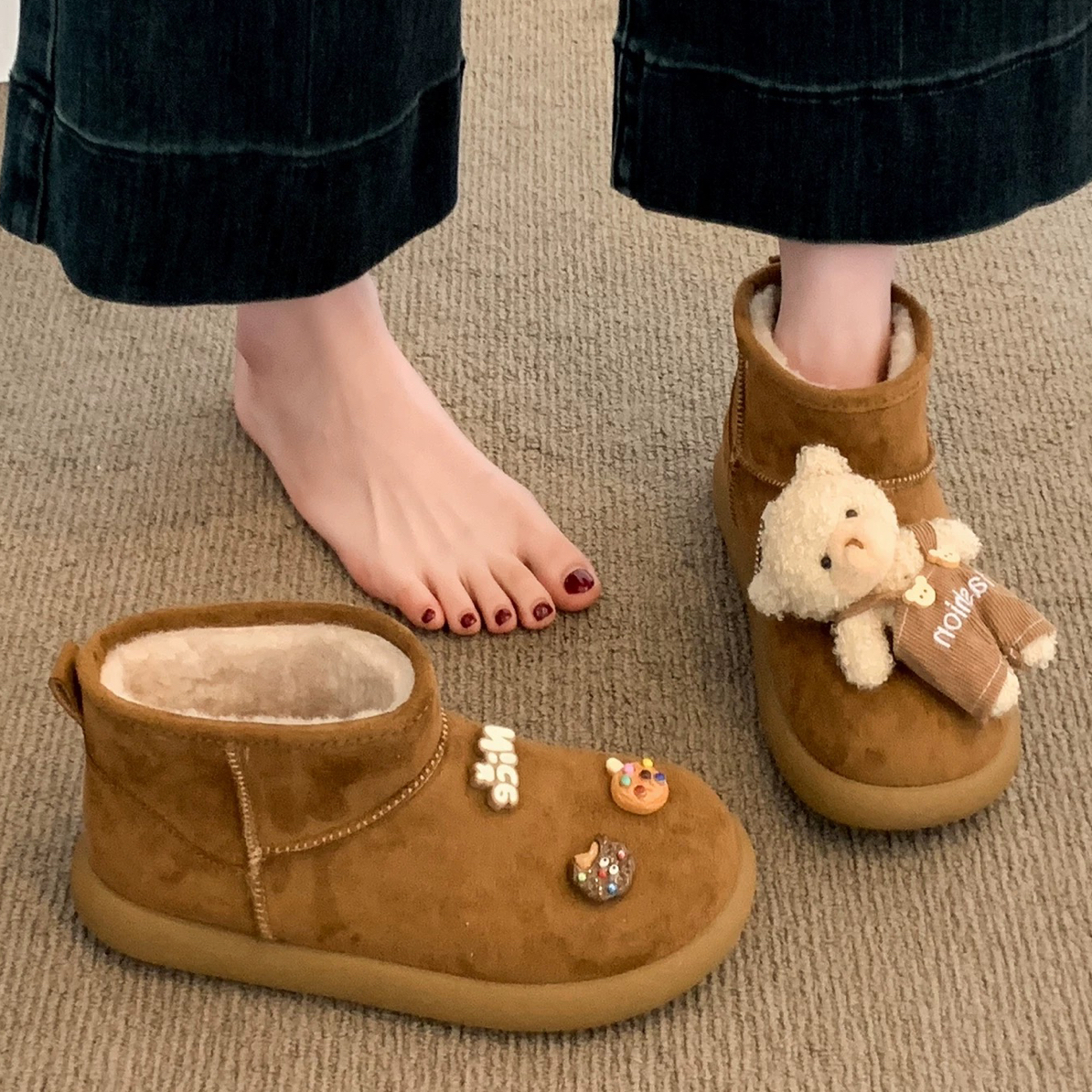 可爱雪地靴女款2025新款冬季外穿爆款加绒加厚保暖毛毛勃肯棉鞋子