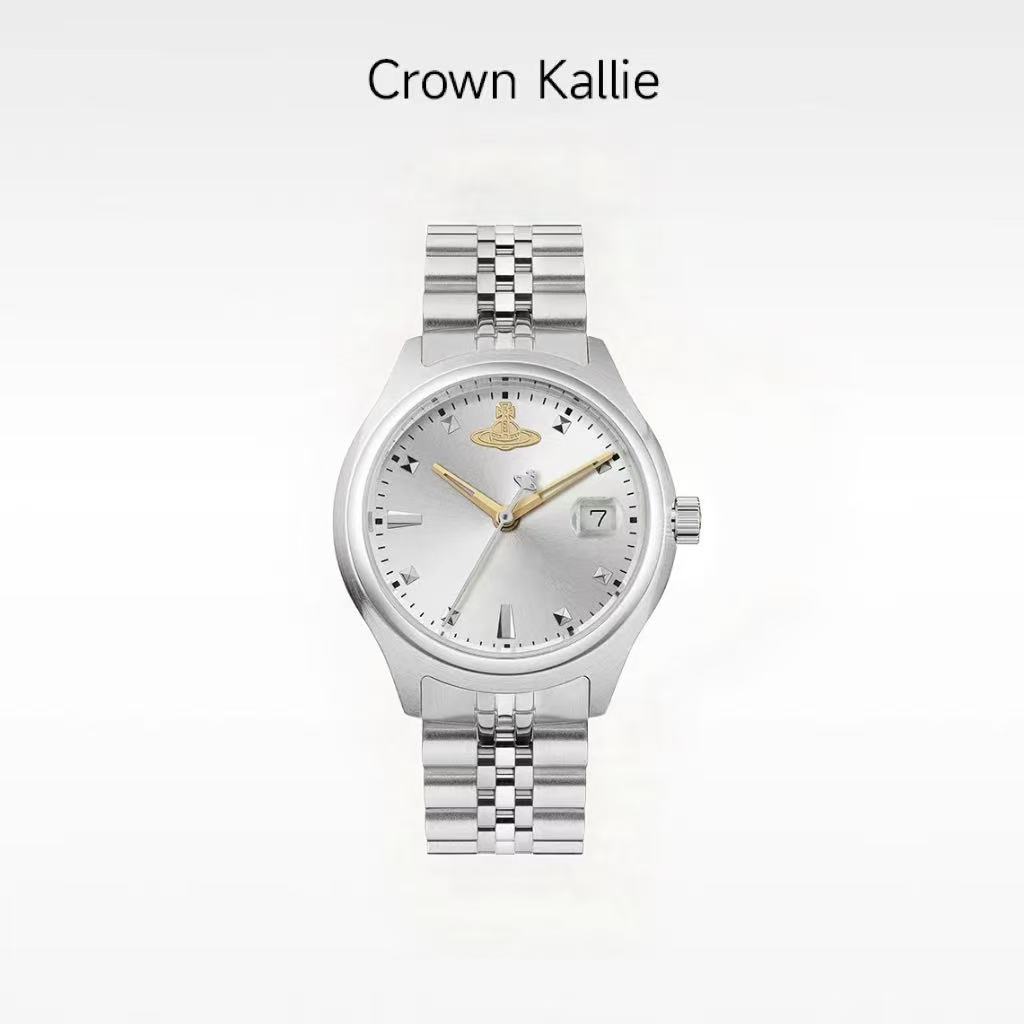 【Crown Kallie】西太后联名土星元素系列月光银女士腕表ck8146