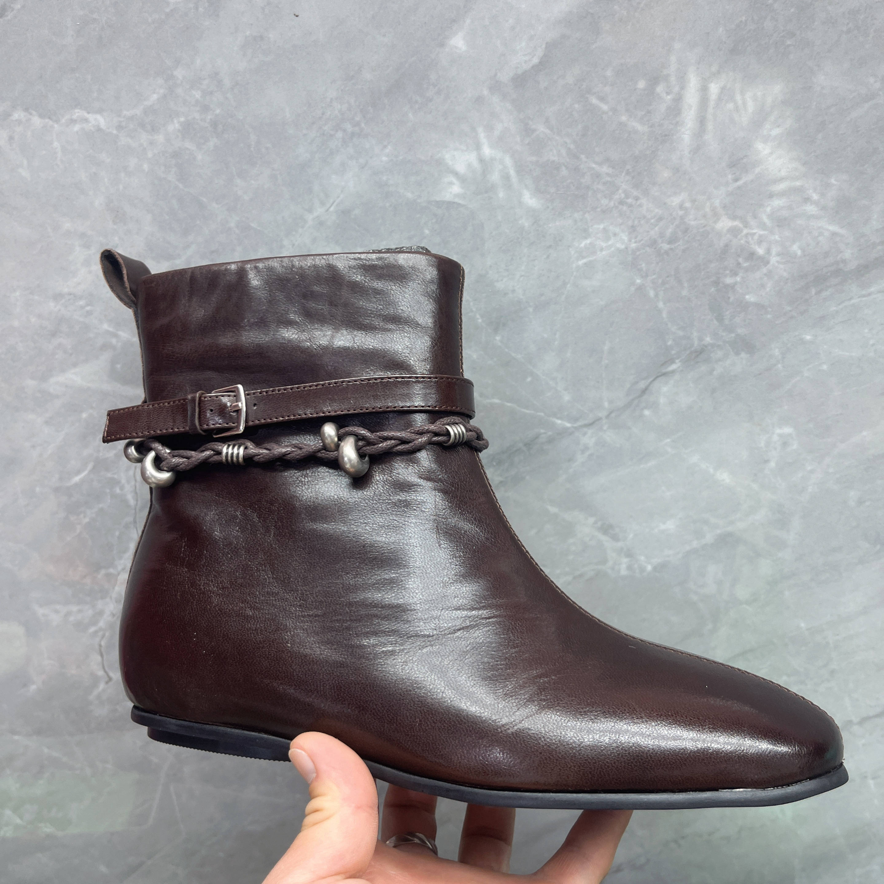 18578高品质油蜡头层羊皮加绒冬季平底百搭气质减龄短靴