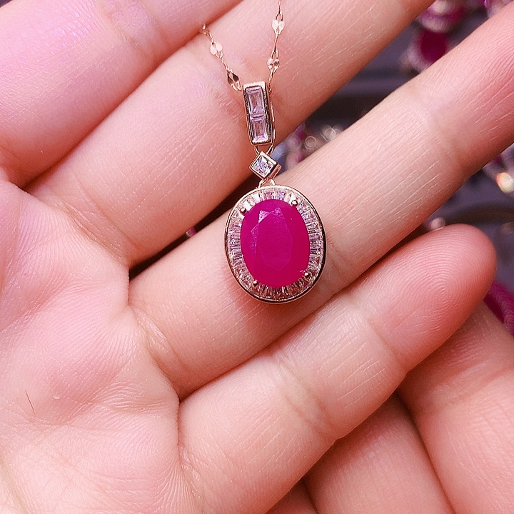 红宝石颈饰银S925镶嵌