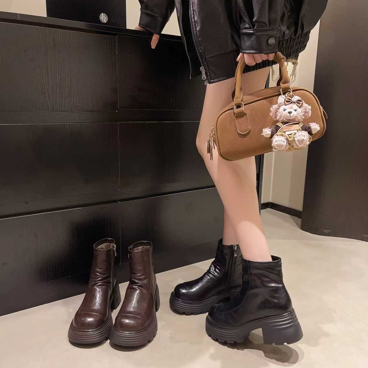 英伦风厚底粗跟马丁靴女2025秋季新款显瘦高级感百搭女靴