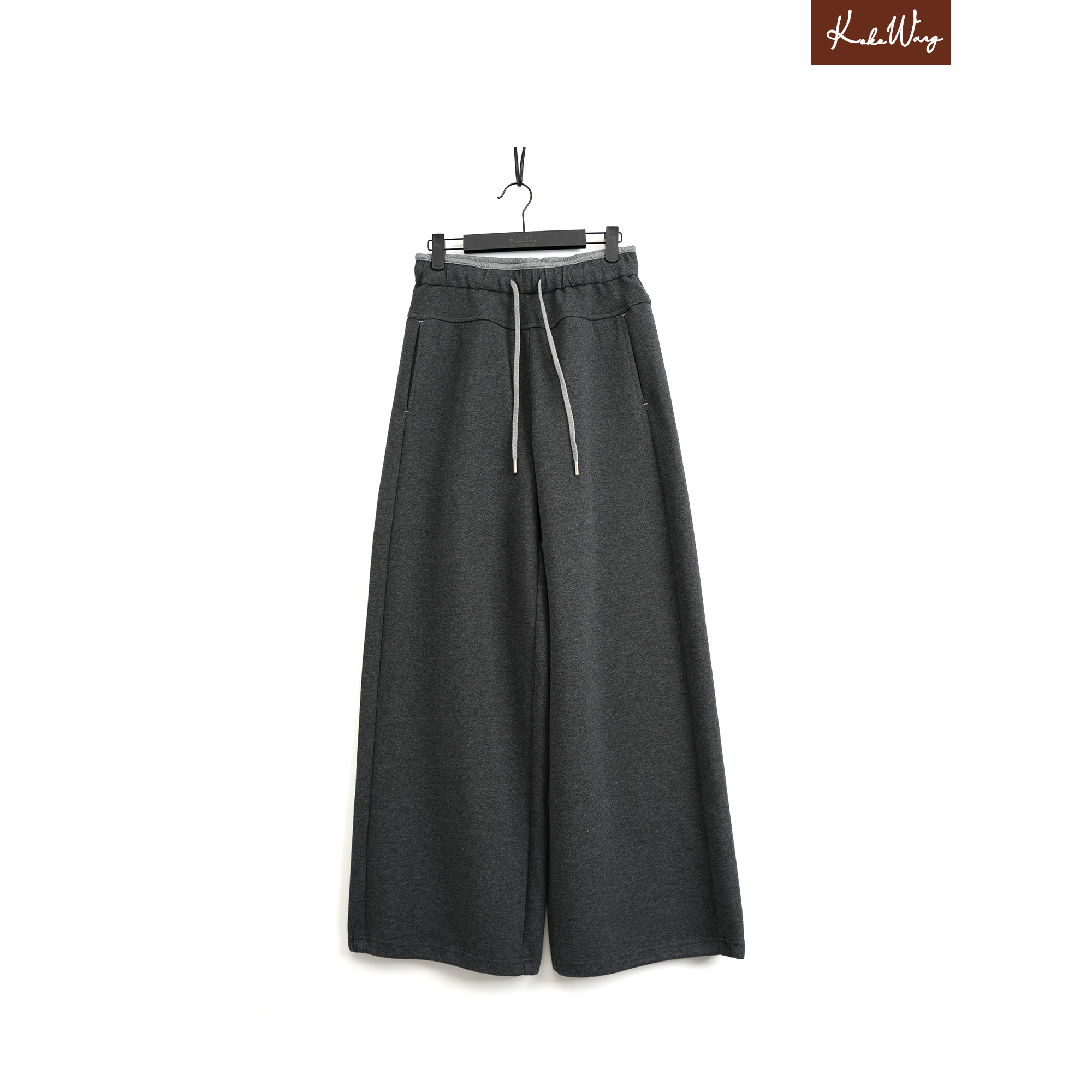 KOKO WANG新款撞色腰抽绳通勤显瘦百搭阔腿休闲裤X6675I02K27