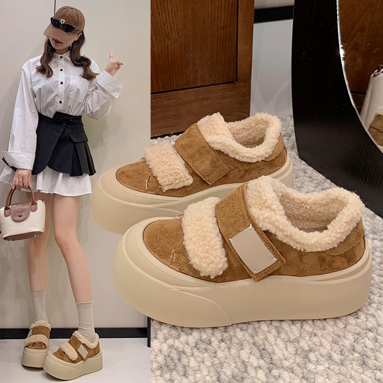 加绒勃肯鞋女2025年冬季新款厚底增高魔术贴休闲德训鞋毛毛雪地靴