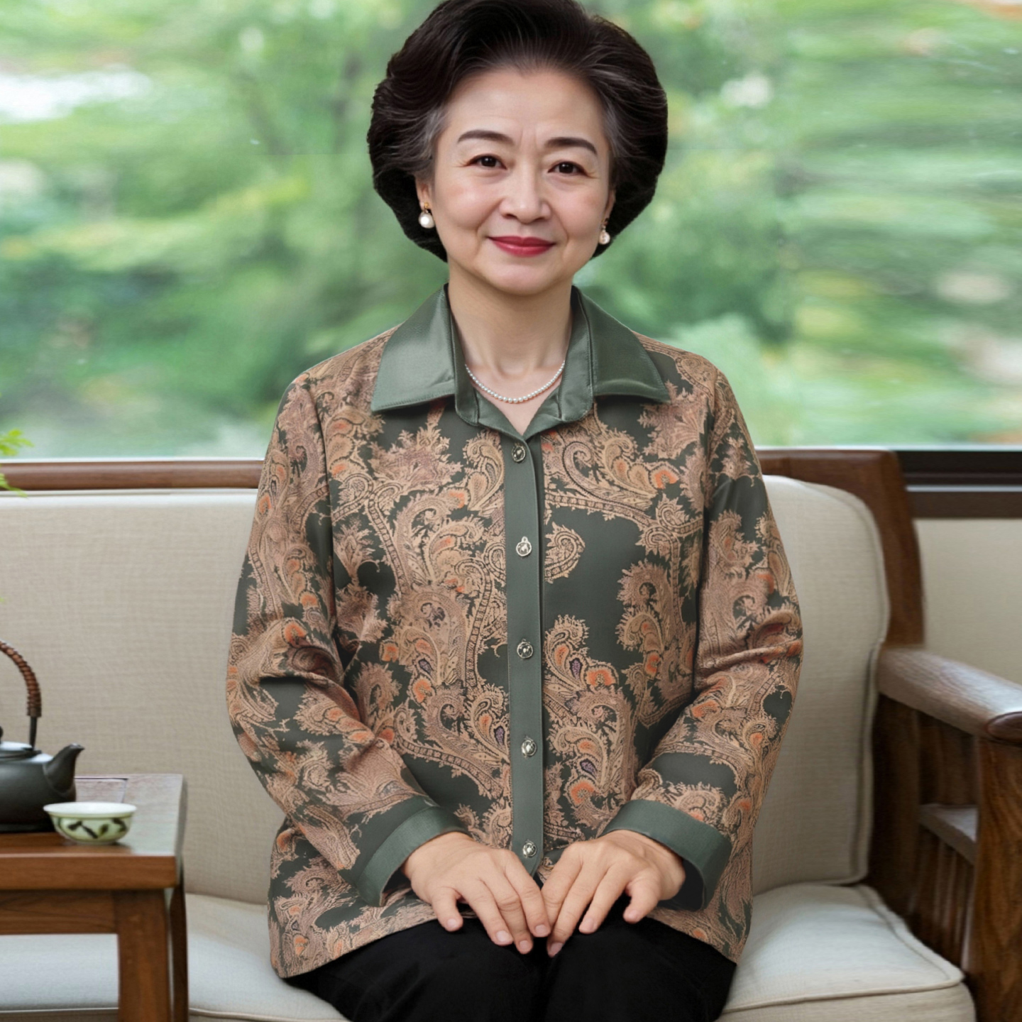 中老年人秋装衬衫女奶奶2025新款妈妈春秋长袖上衣老太太翻领衣服