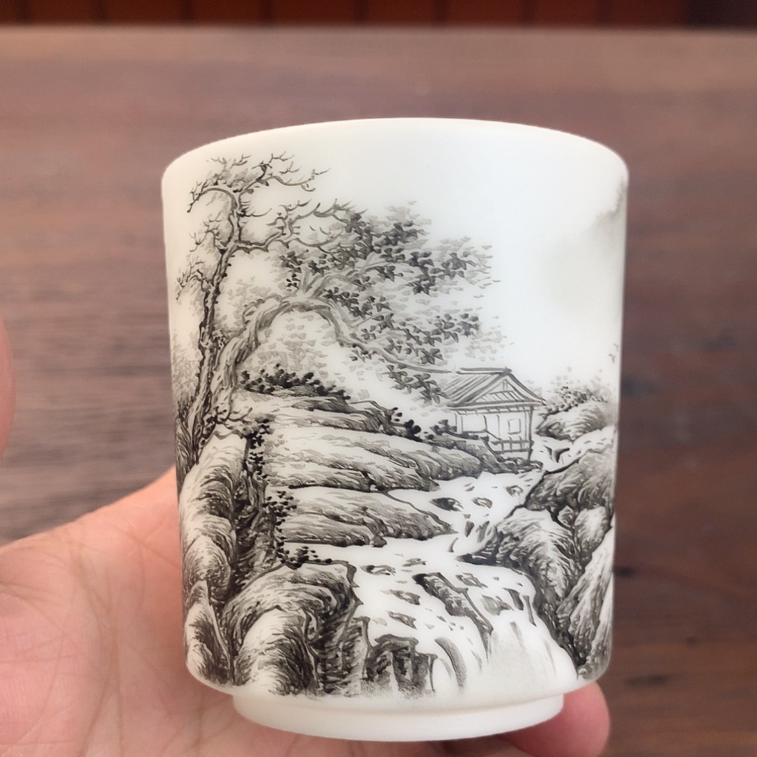 冰种素烧手绘主人杯