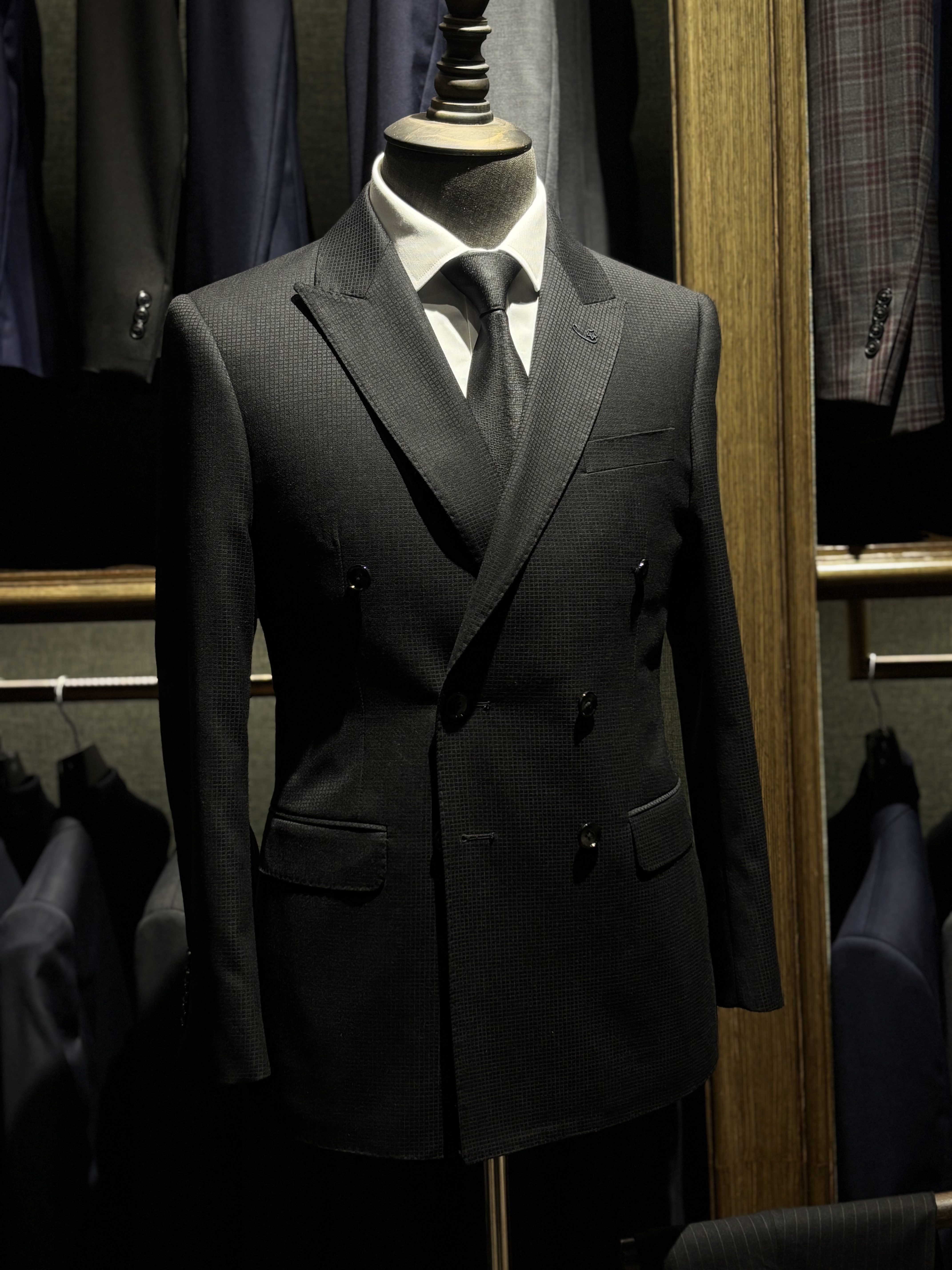 LACKEEDEN/莱克伊登【爆款捡漏】黑色格纹双排西服英伦礼服外套秋冬