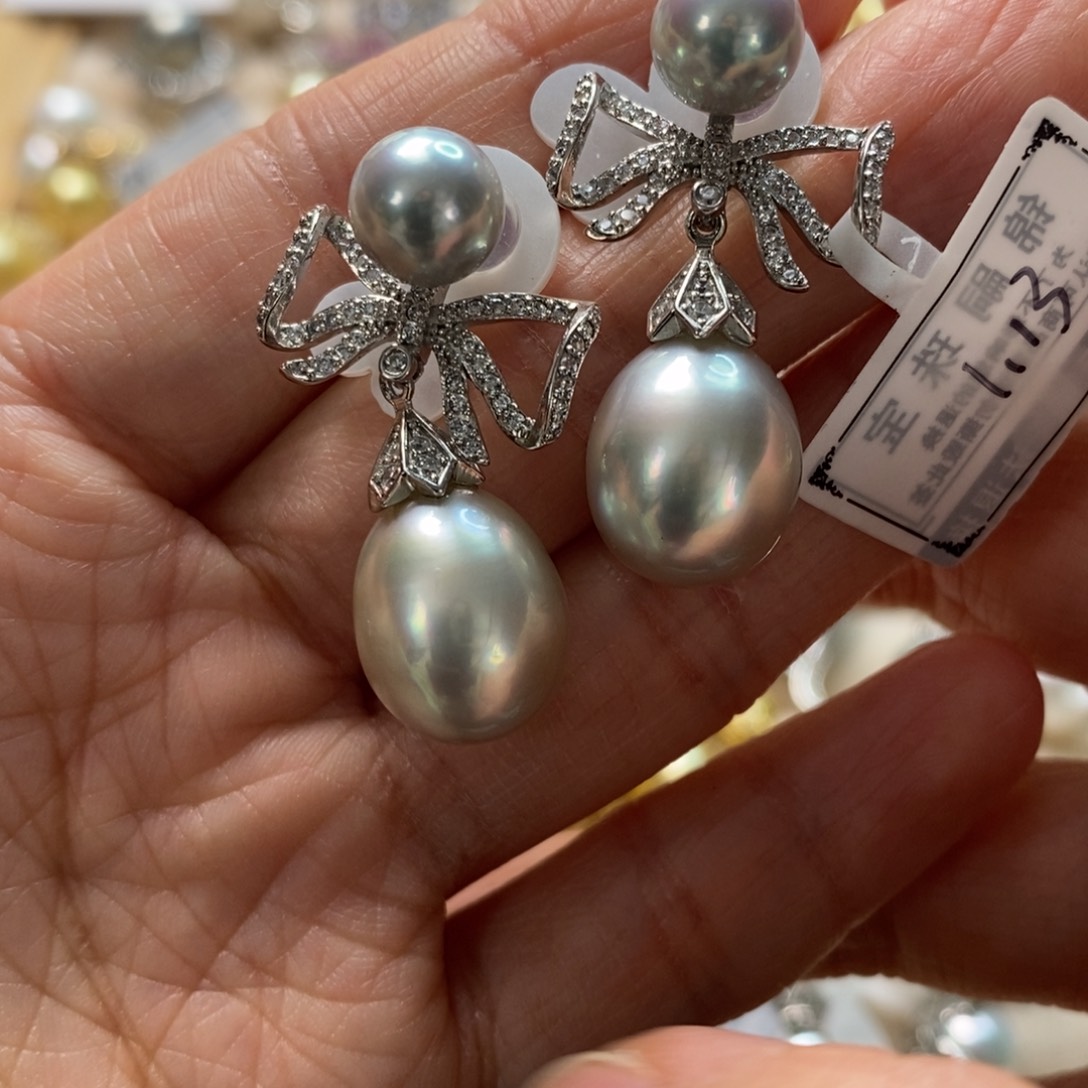 海水珍珠耳饰银S925镶嵌