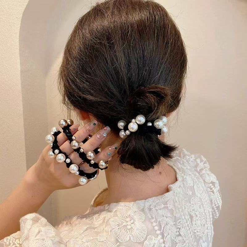 简约仿珍珠发圈大肠圈气质高弹力粗皮筋女扎头发绳