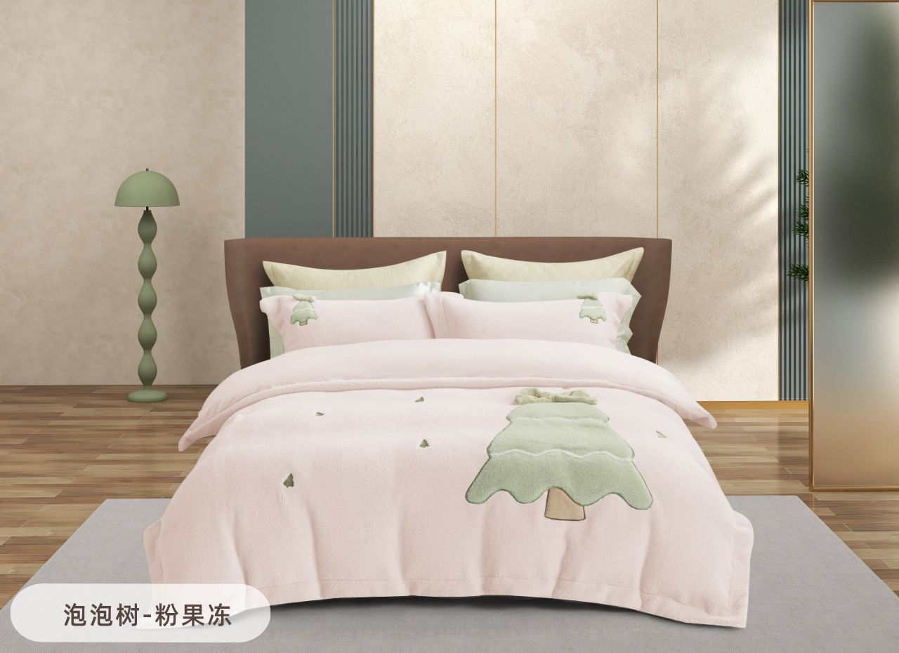 柔软轻奢简约加厚卧室可爱风卧室家居绒四件套--泡泡树