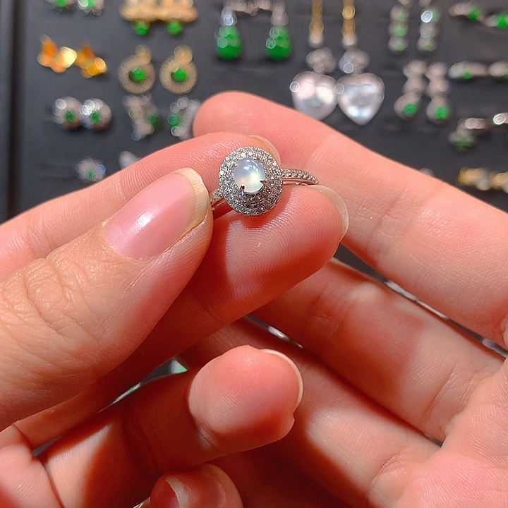 翡翠戒指银S925镶嵌戒指