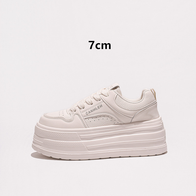 2025秋冬小白鞋松糕7cm增高运动休闲鞋韩版时尚休闲鞋系带厚底潮