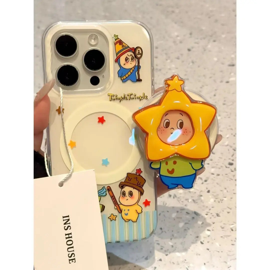 卡通软萌闹钟星星头套小男孩适用iphone16promax苹果15pro手机壳