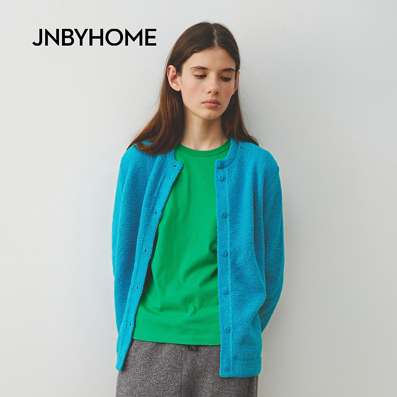 JNBYHOME江南布衣25年秋季开襟圆领针织衫纯色家居服长袖开衫上衣