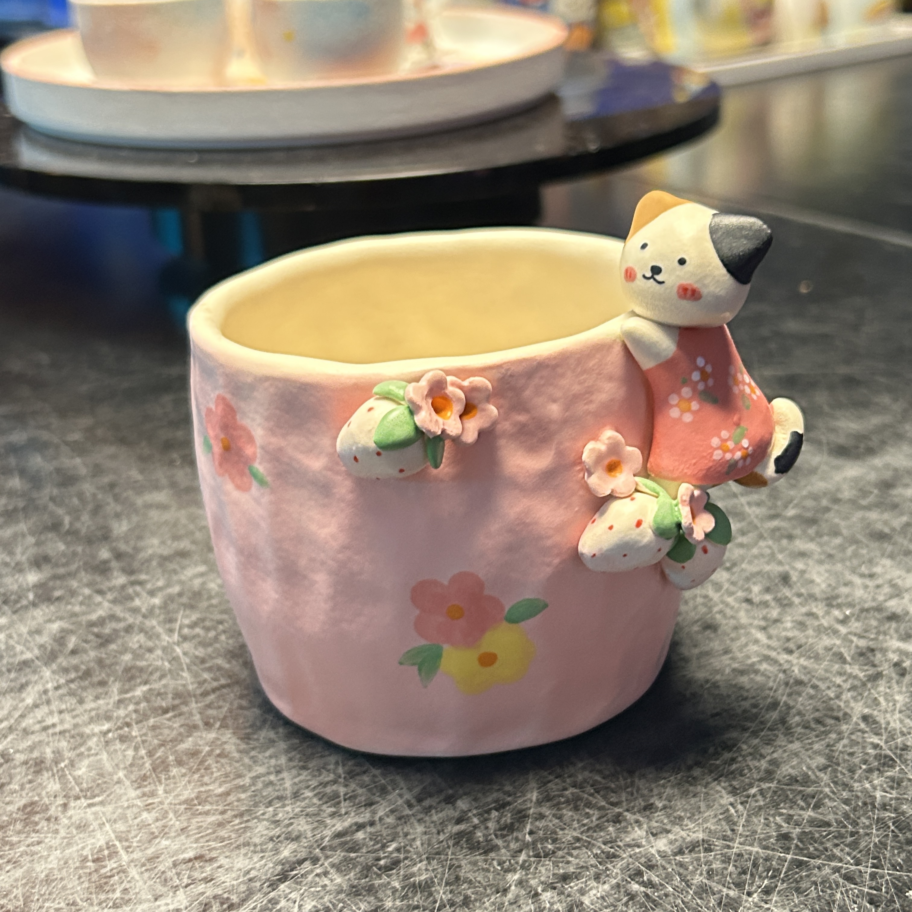 编号329陶瓷粉色立体小猫咖啡杯