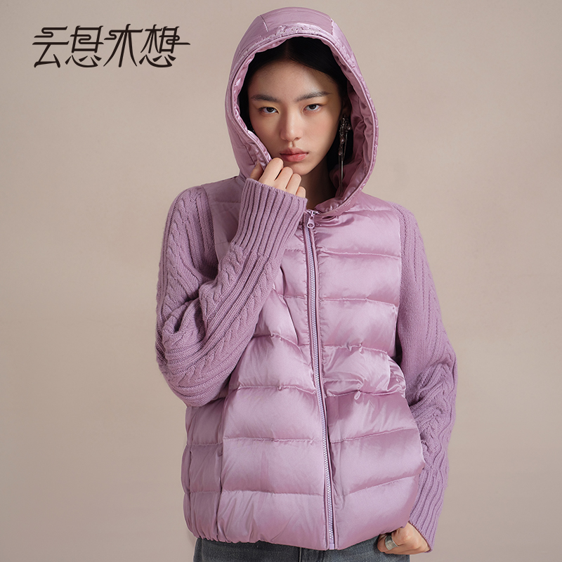 Ysimo-X云思木想回回圆满90白鹅绒绣花珠绣毛织袖连帽羽绒服13316