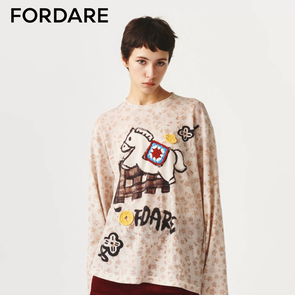 【FORDARE】26新年款涂鸦感"马上有钱"长袖T恤