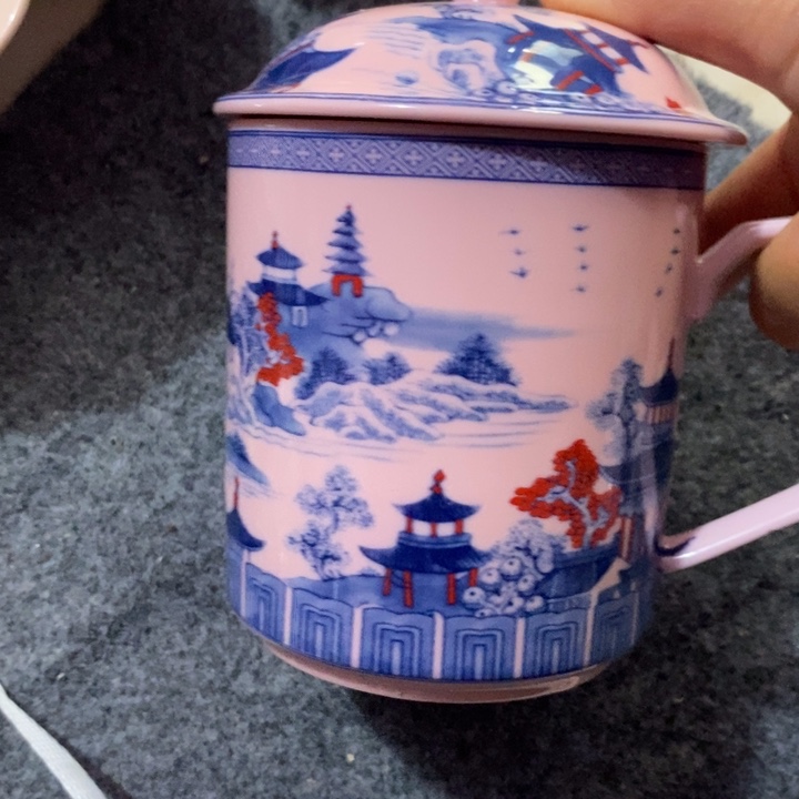 摆件陶红稀土山水釉里红直筒办公杯