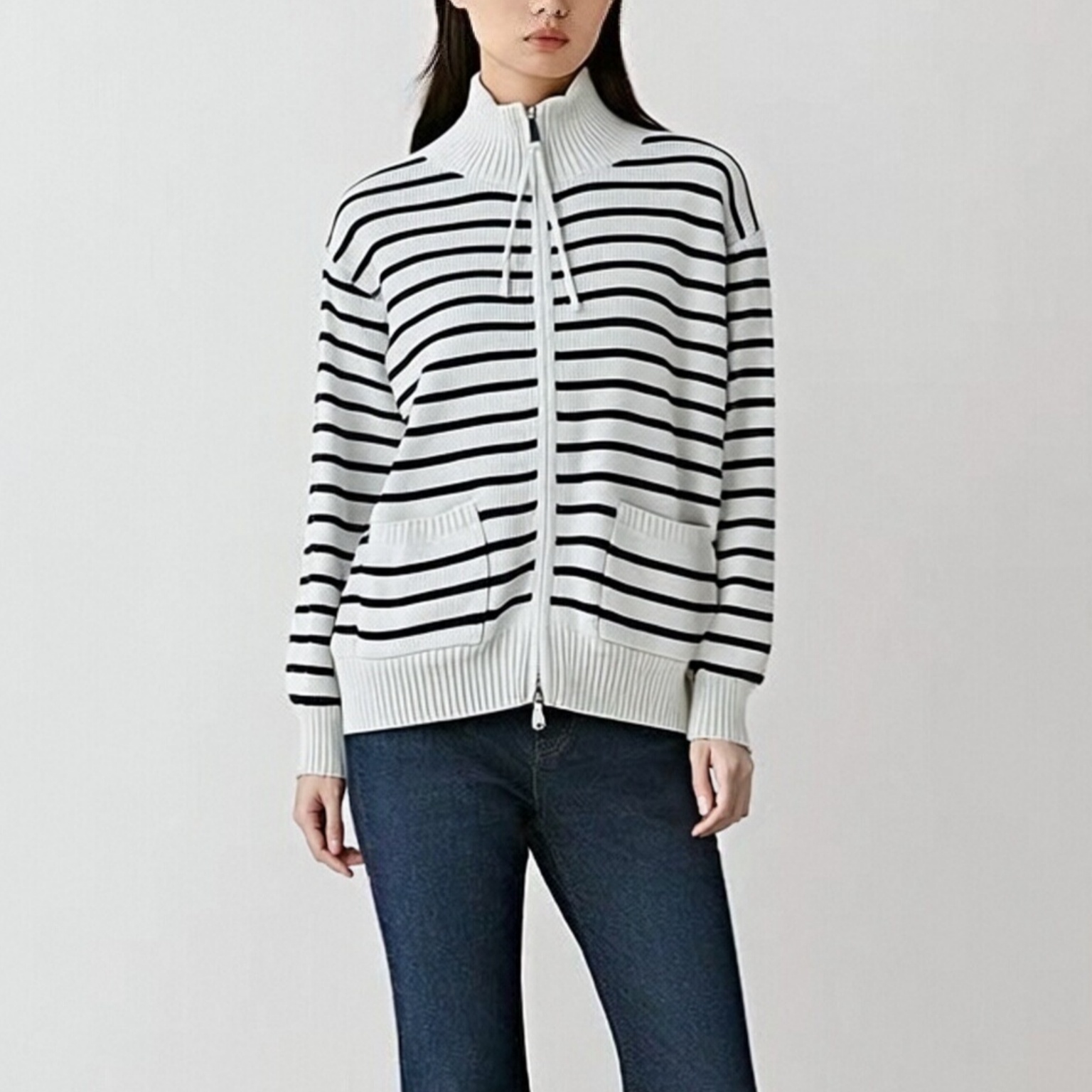 【IC禾家】清仓捡漏，2025秋冬新品，简约松弛感条纹针织外套女- 2577