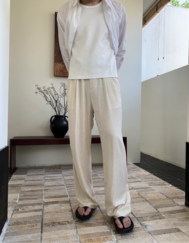 富贵夏季 松弛老钱新贵 亚麻混纺休闲百搭直筒长裤纯色