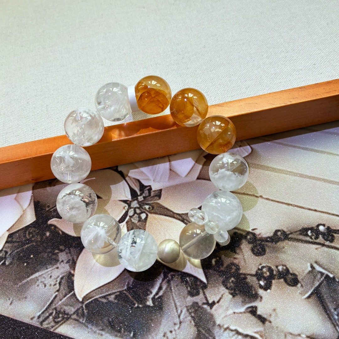 天然红铜发黑发晶金发晶幽灵水晶手串