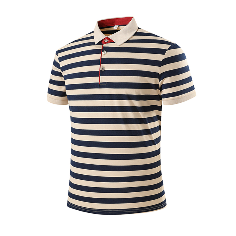 男士Polo杉夏季薄款棉休闲条纹商务翻领T恤宽松速干透气短袖半袖